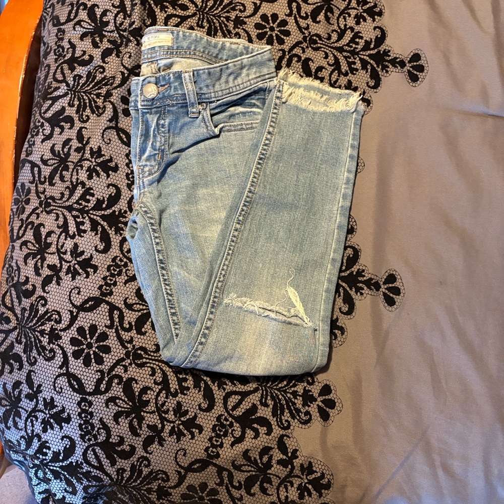Free People Light Blue Distressed Cropped Jeans